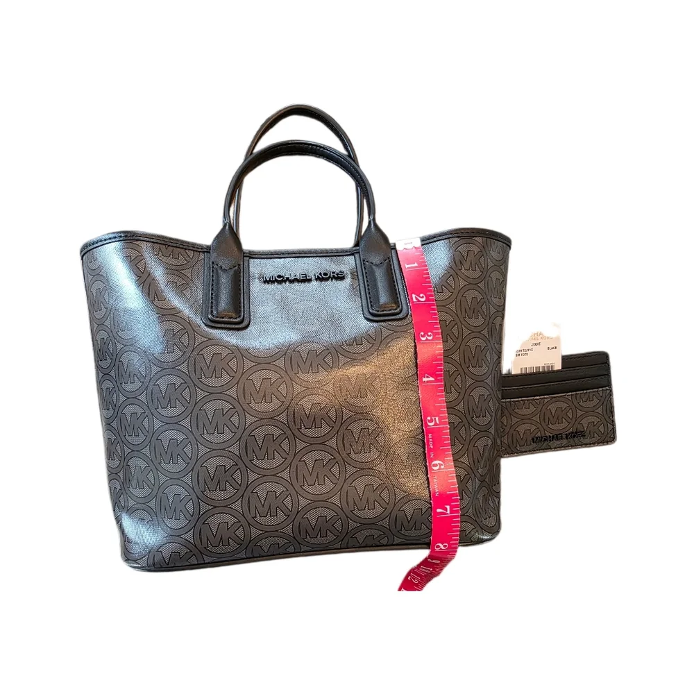 MICHAEL KORS Jodie Small Logo Set Tote Bag Black W-Matching Card Case Wallet NWT - Picture 9 of 10